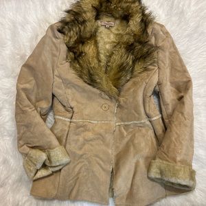 Y2K Beige Penny Lane Tres Jolie Suede & Fur Jacket S